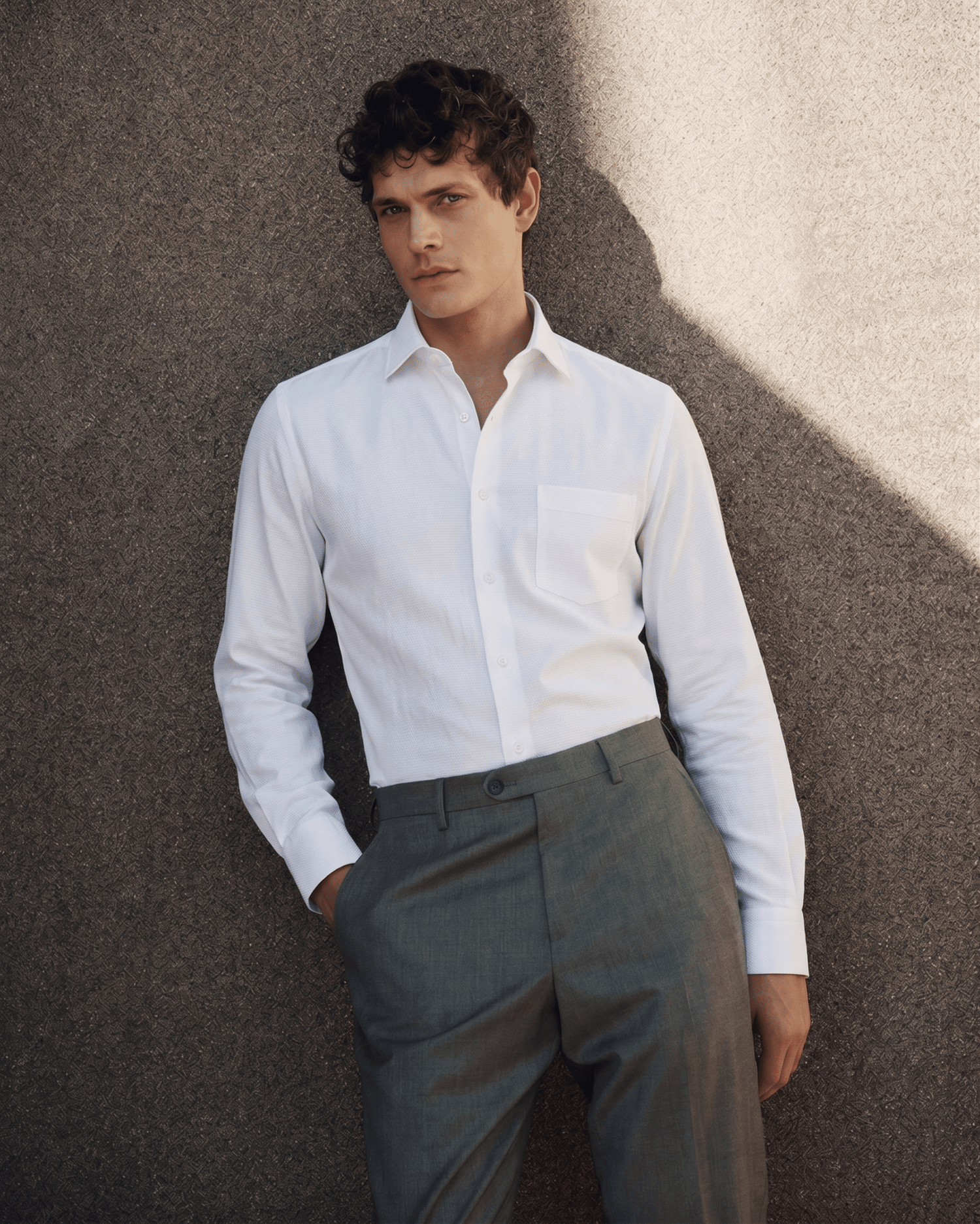 White MattMini Textured Cotton Tencel Shirt For Men - Punekar Cotton