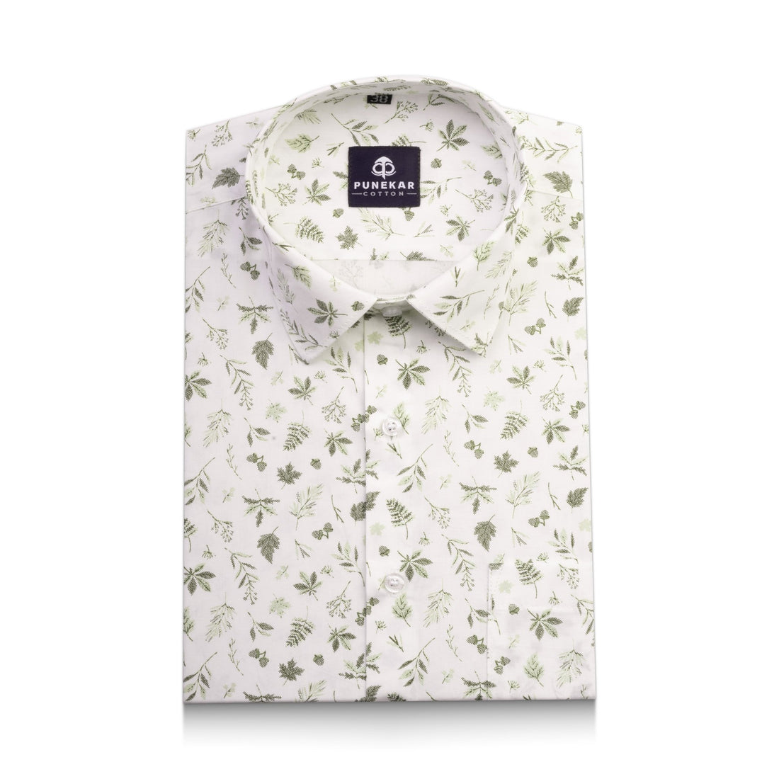 White Mehndi Color Floral Leaf printed Shirt For Men - Punekar Cotton
