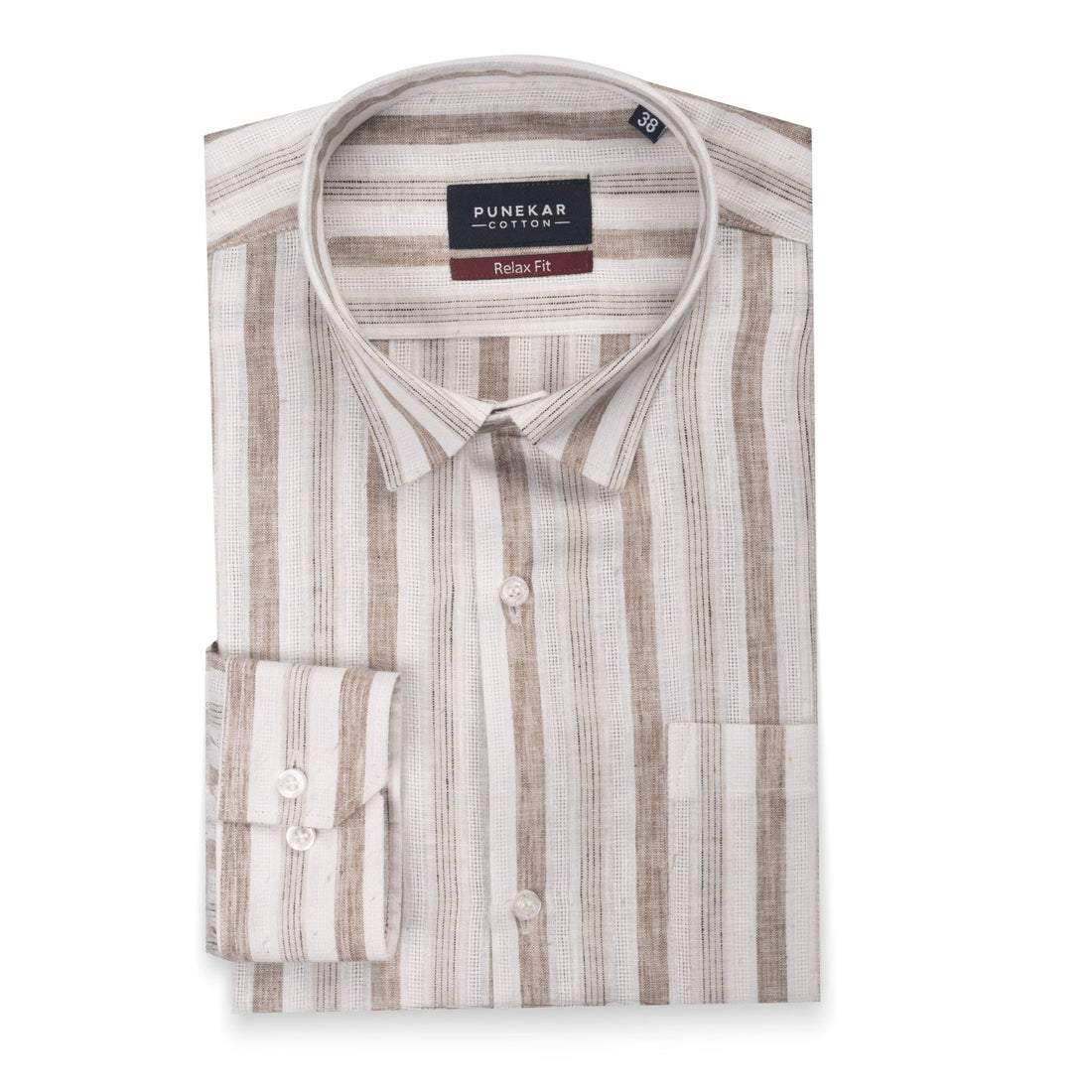 White Tan Color Bold Stripe Cotton Shirt For Men - Punekar Cotton