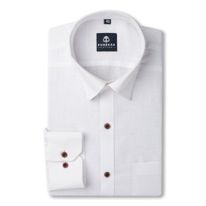 White Color Blended Linen Shirt For Men&