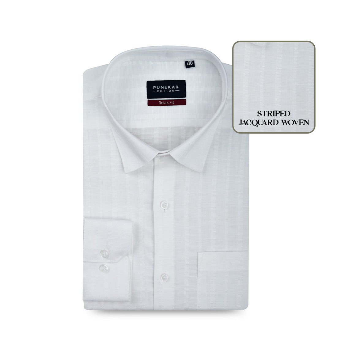 White Colour Vertical Stripe Textured Jacquard Shirt for Men