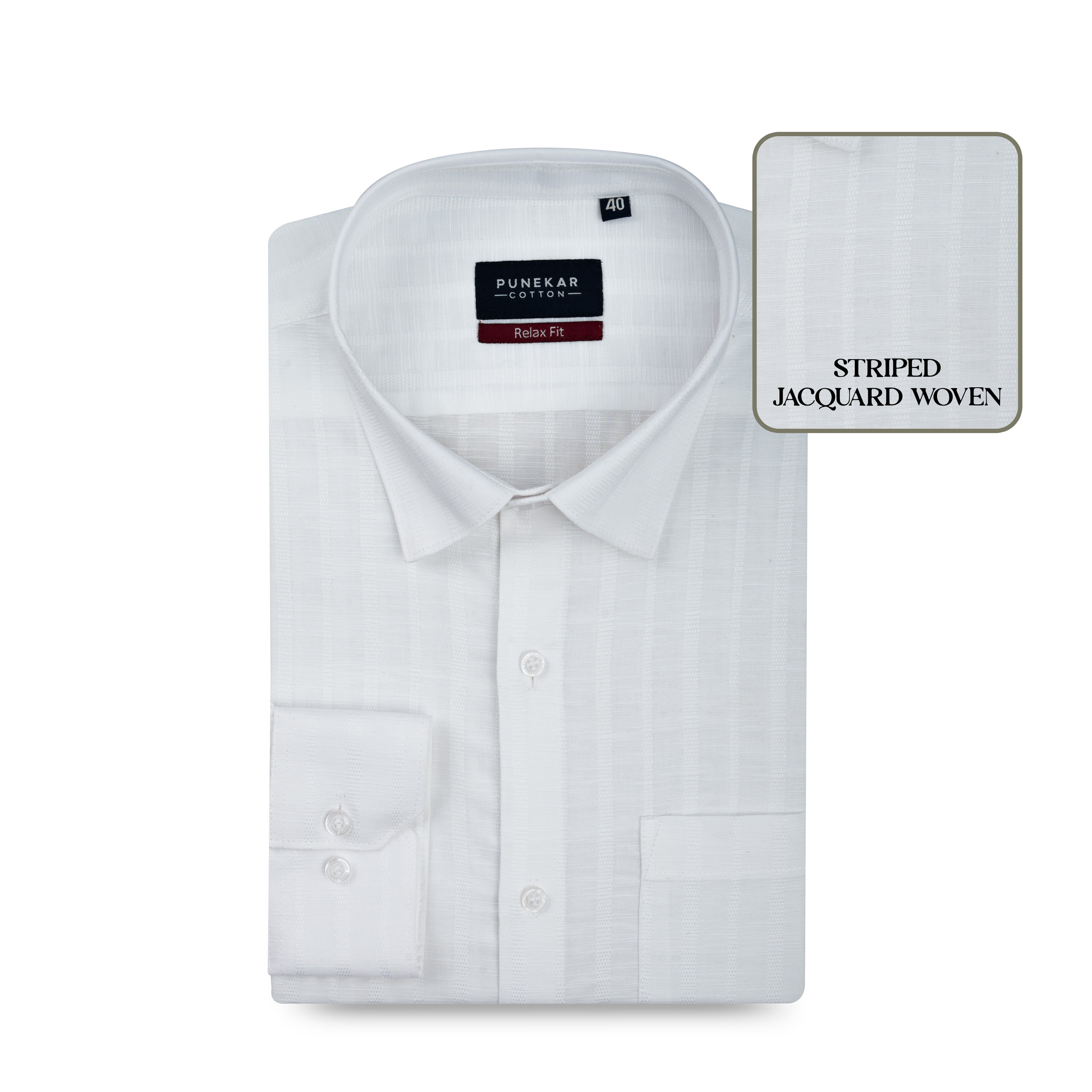 White Colour Vertical Stripe Textured Jacquard Shirt for Men