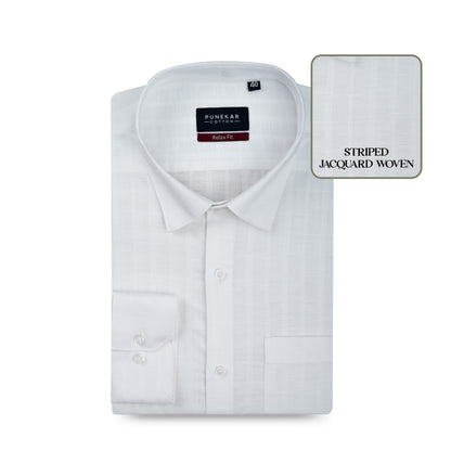 White Colour Vertical Stripe Textured Jacquard Shirt for Men