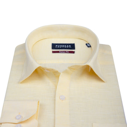 Yellow Color Classic Lyocell Linen Feel Shirt For Men - Punekar Cotton