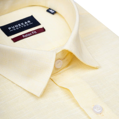 Yellow Color Classic Lyocell Linen Feel Shirt For Men - Punekar Cotton