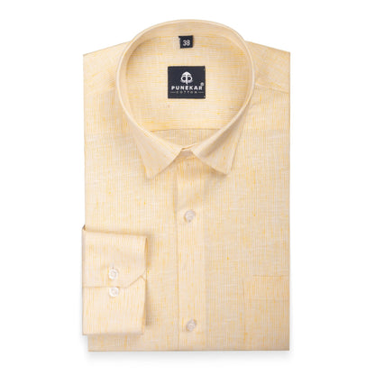 Yellow Color Hand Woven Cotton Stripe Shirt For Men - Punekar Cotton