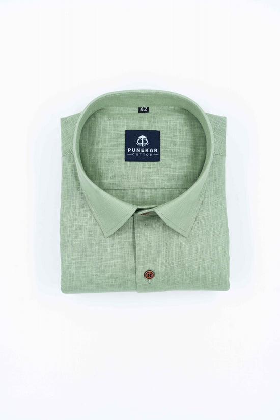 Olive Green Color Linen Formal Shirts For Men