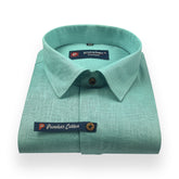 Aqua Green Color Linenza Linen Formal Shirts For Men - Punekar Cotton