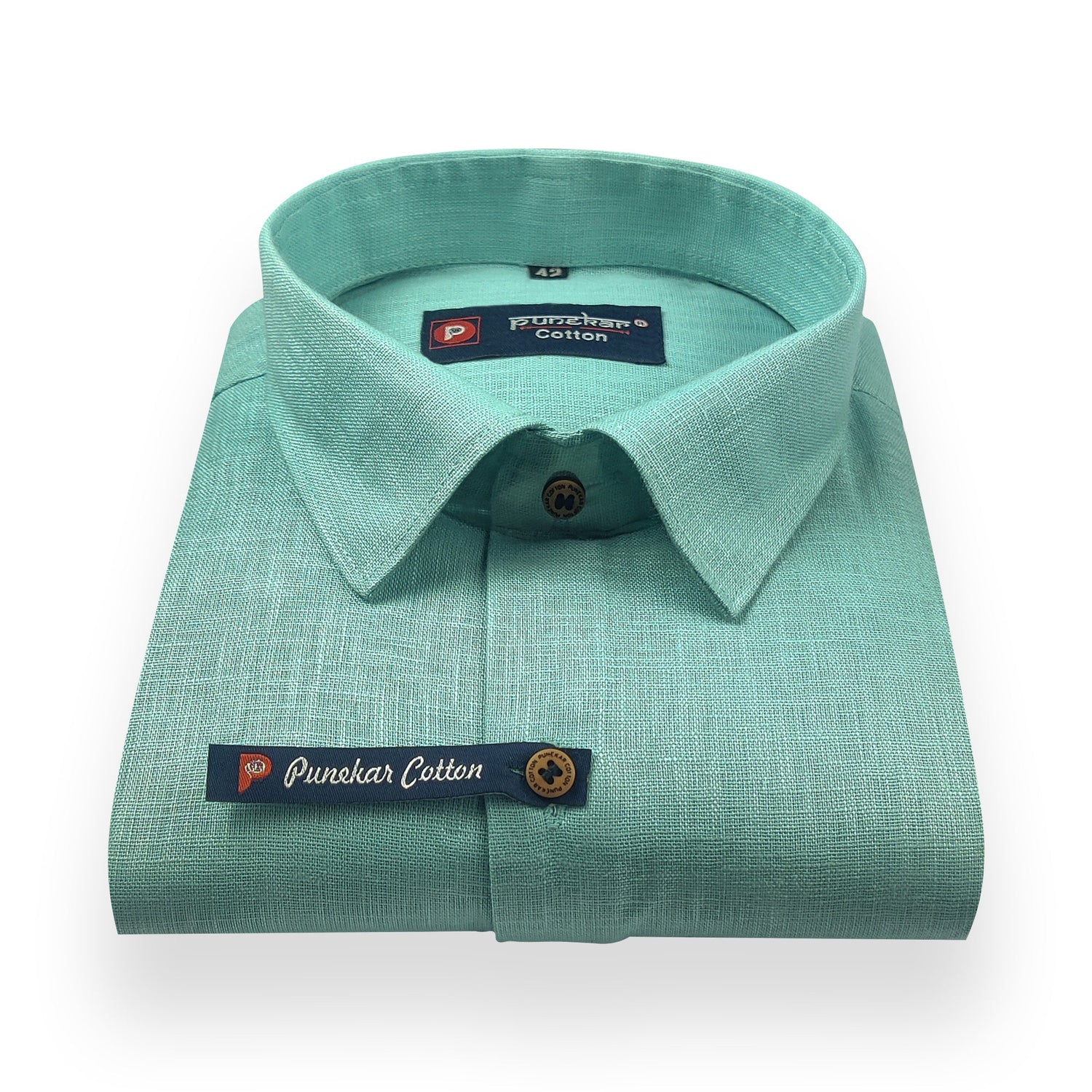 Aqua Green Color Linenza Linen Formal Shirts For Men - Punekar Cotton