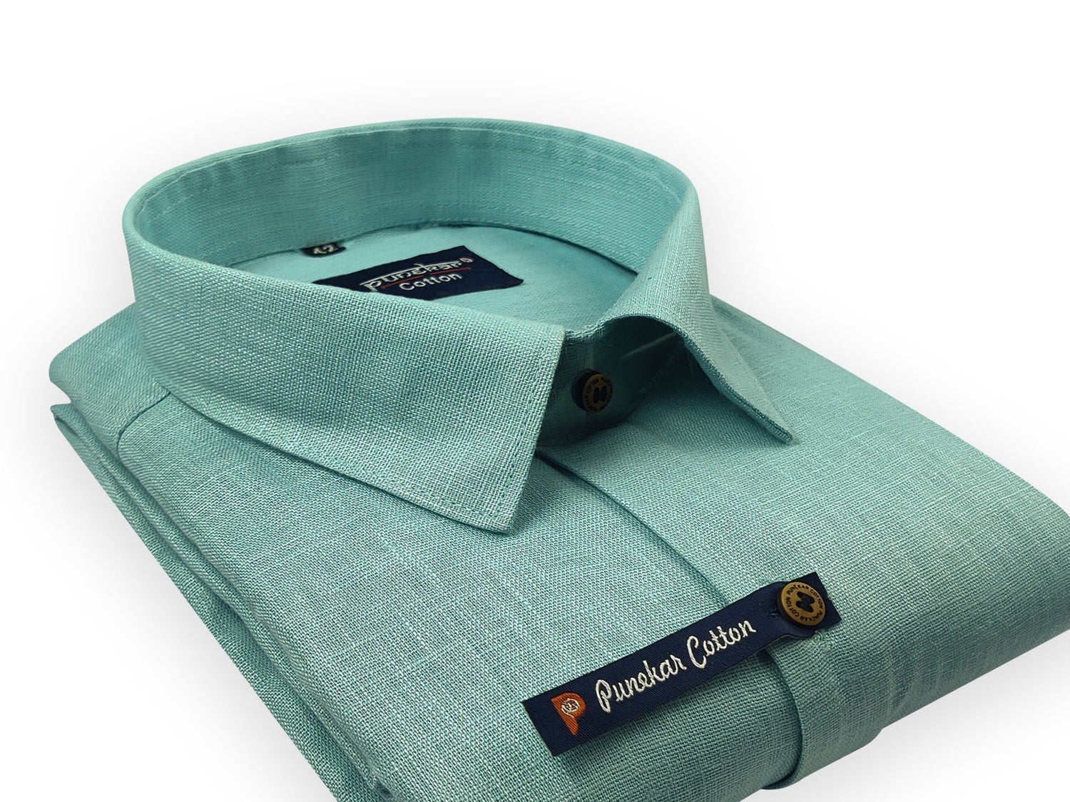 Aqua Green Color Linenza Linen Formal Shirts For Men - Punekar Cotton