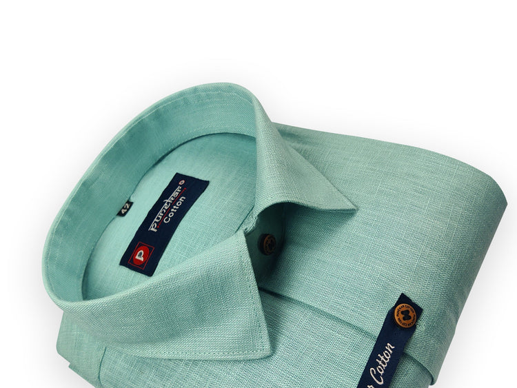 Aqua Green Color Linenza Linen Formal Shirts For Men - Punekar Cotton