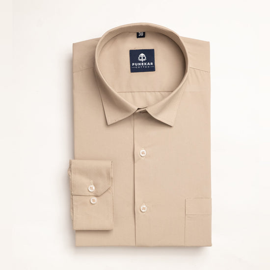 Beige Color Lycra Twill Cotton Shirt For Men - Punekar Cotton