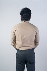 Beige Color Lycra Twill Cotton Shirt For Men - Punekar Cotton