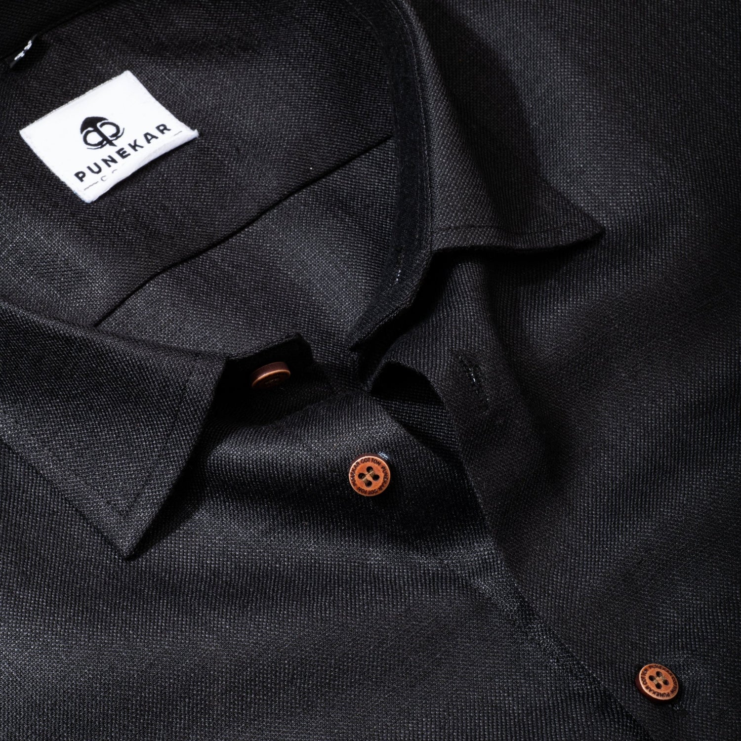 Black Color Blended Linen Shirt For Men's - Punekar Cotton