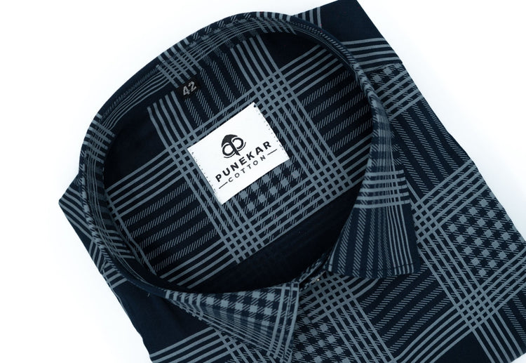 Black Color Check Lexus Printed Shirts For Men's - Punekar Cotton