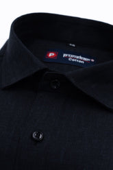 Black Color Cotton Self Woven Checks Handmade Shirts For Men's - Punekar Cotton