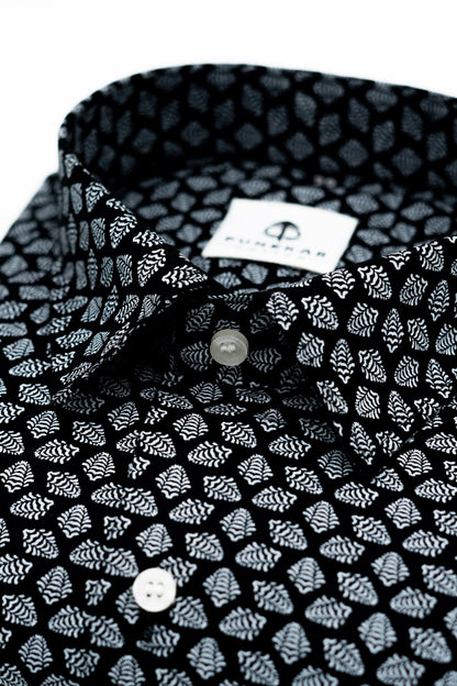 Black Color Floral Leaf printed Shirt For Men – Punekar Cotton
