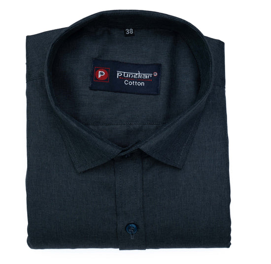 Black Color Polyester Shirt For Men - Punekar Cotton