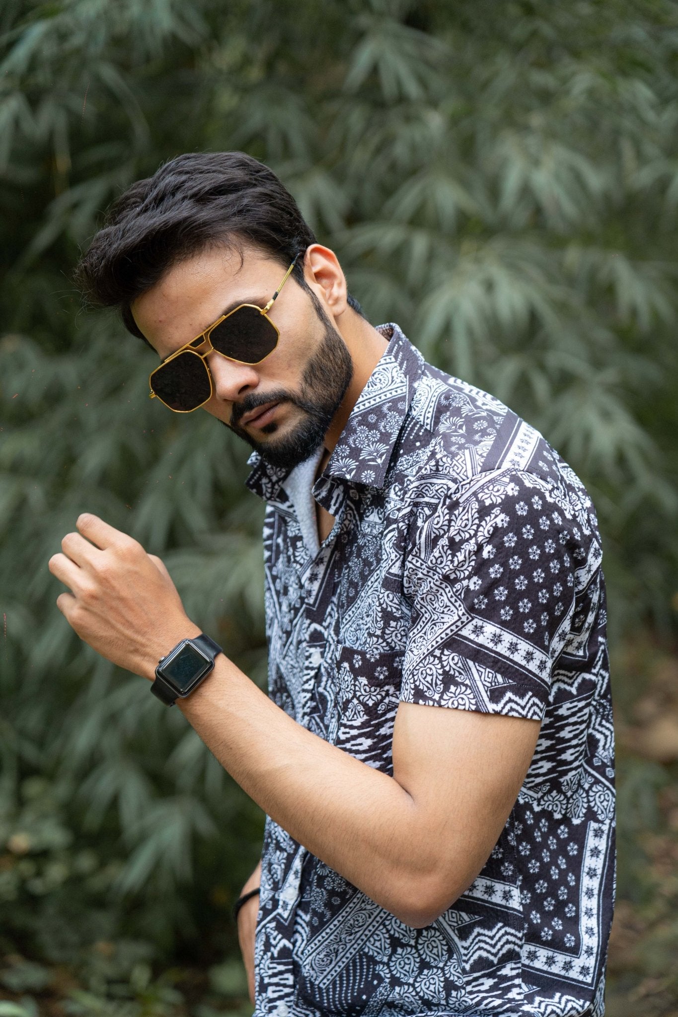 Black Color Popcorn Moroccan Printed Shirt For Men - Punekar Cotton