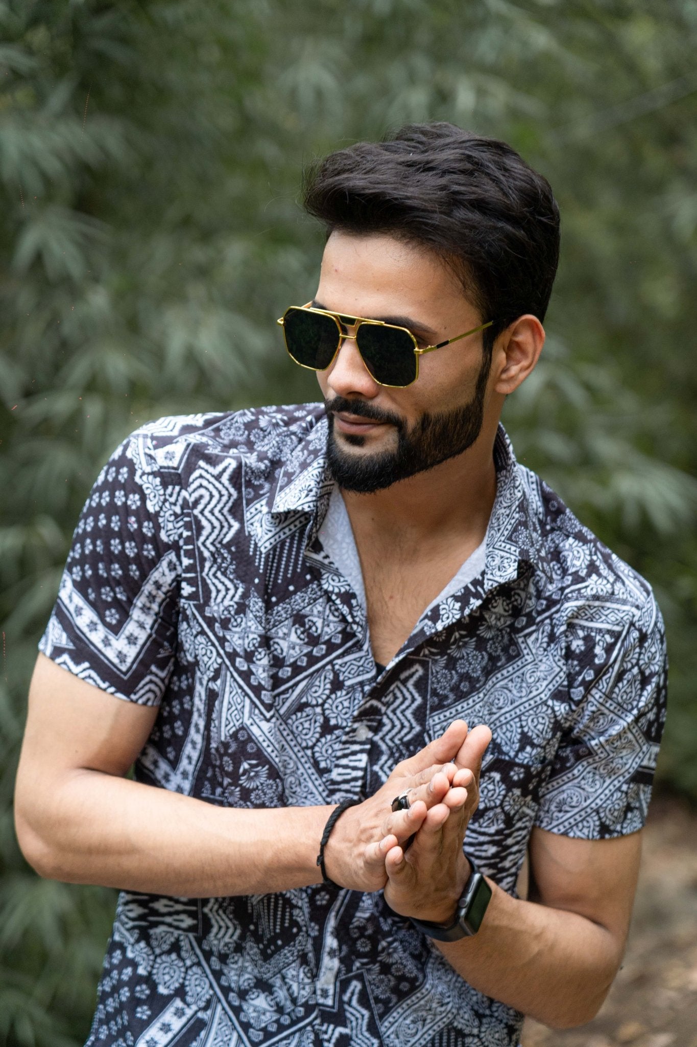 Black Color Popcorn Moroccan Printed Shirt For Men - Punekar Cotton