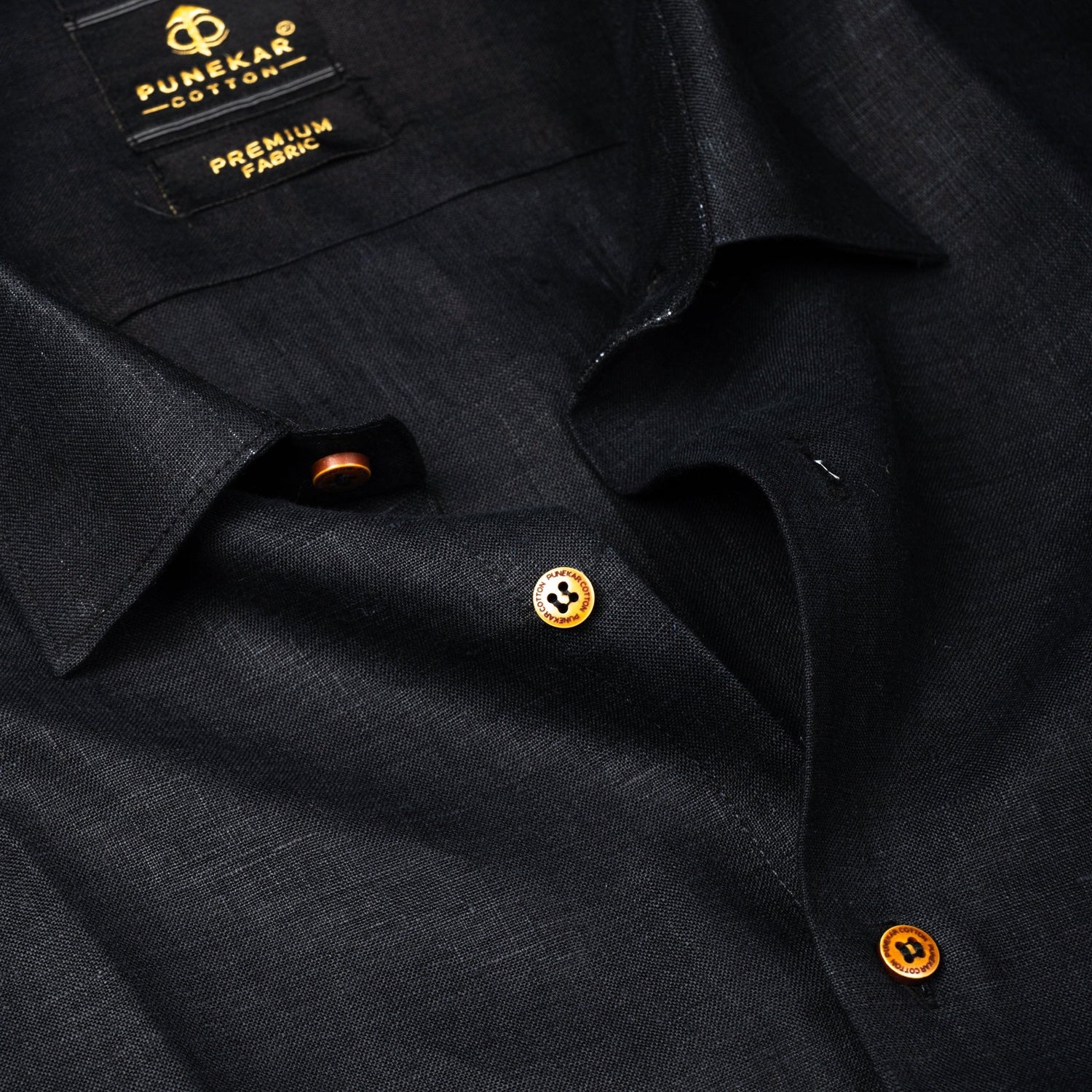 Black Color Prime Linen Shirt For Men - Punekar Cotton