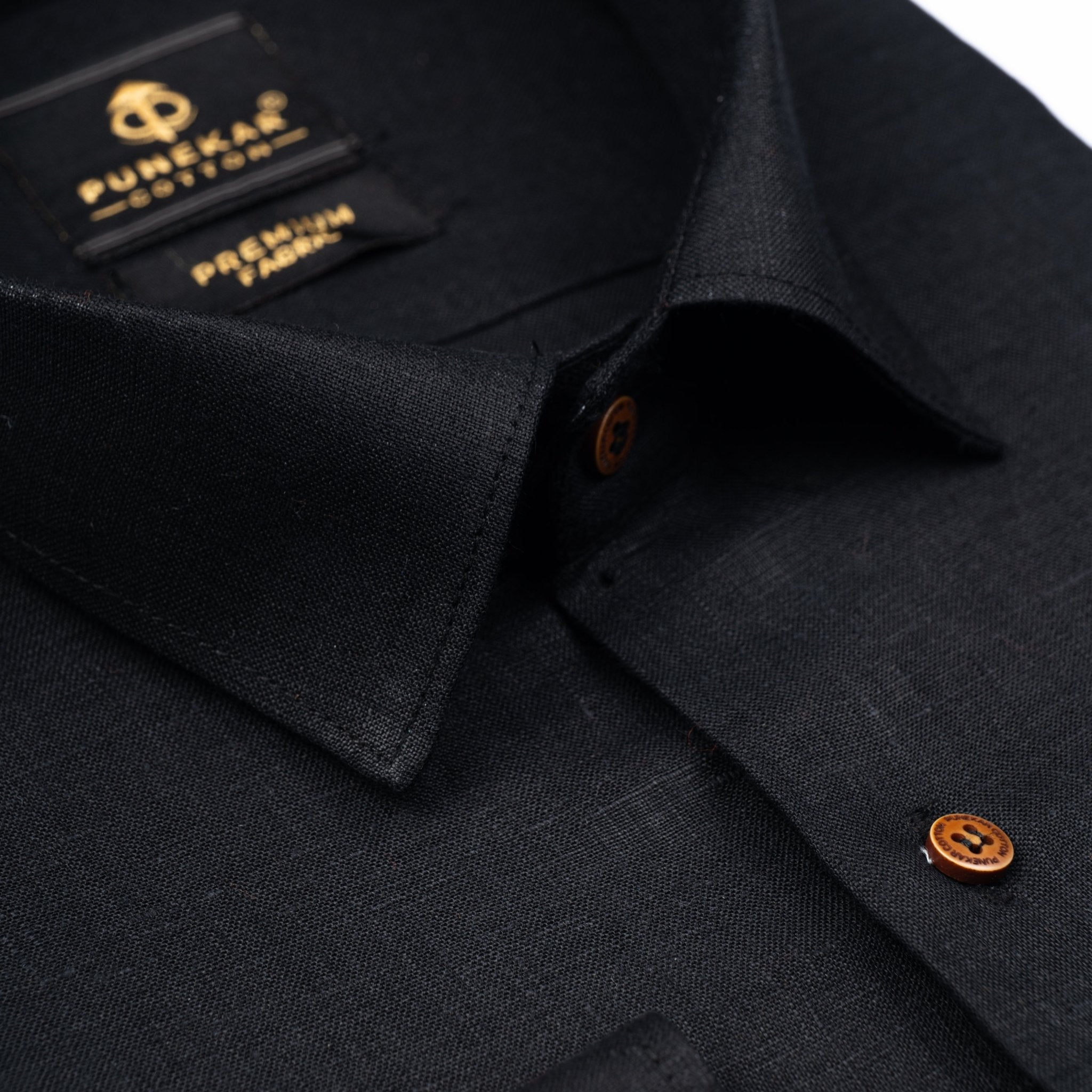 Black Color Prime Linen Shirt For Men - Punekar Cotton