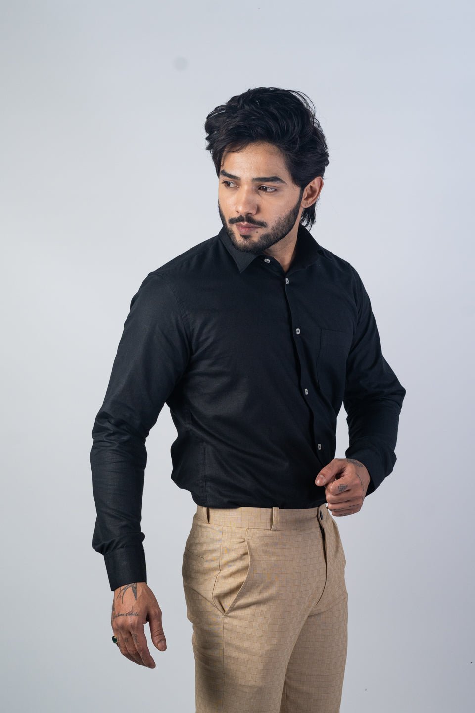 Black Color Solid Pure Cotton For Men - Punekar Cotton