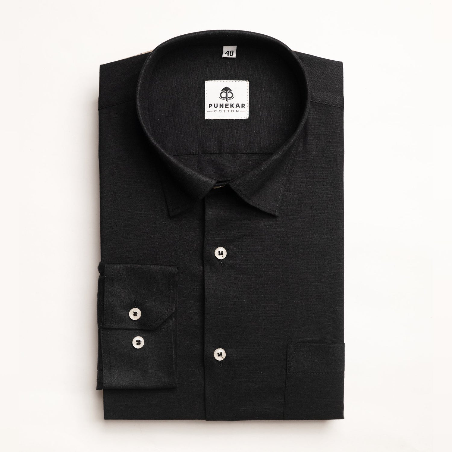 Black Color Solid Pure Cotton For Men - Punekar Cotton