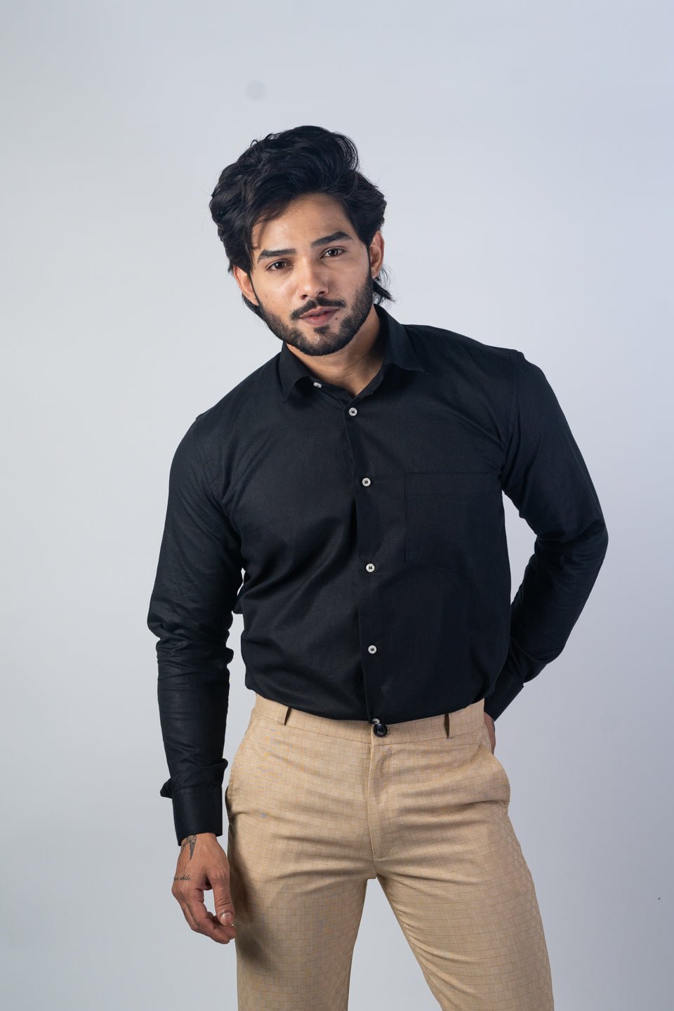 Black Color Solid Pure Cotton For Men - Punekar Cotton