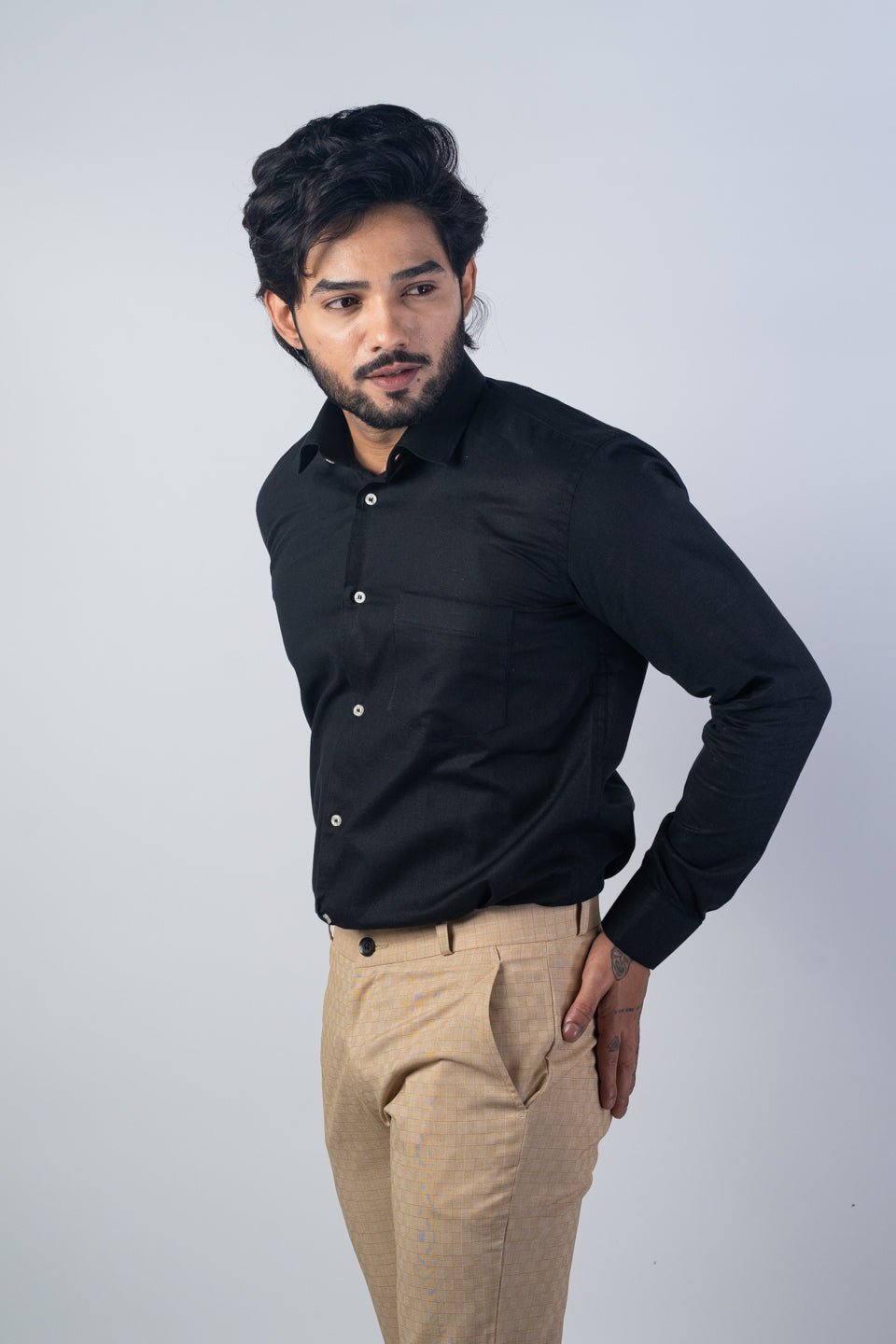 Black Color Solid Pure Cotton For Men - Punekar Cotton