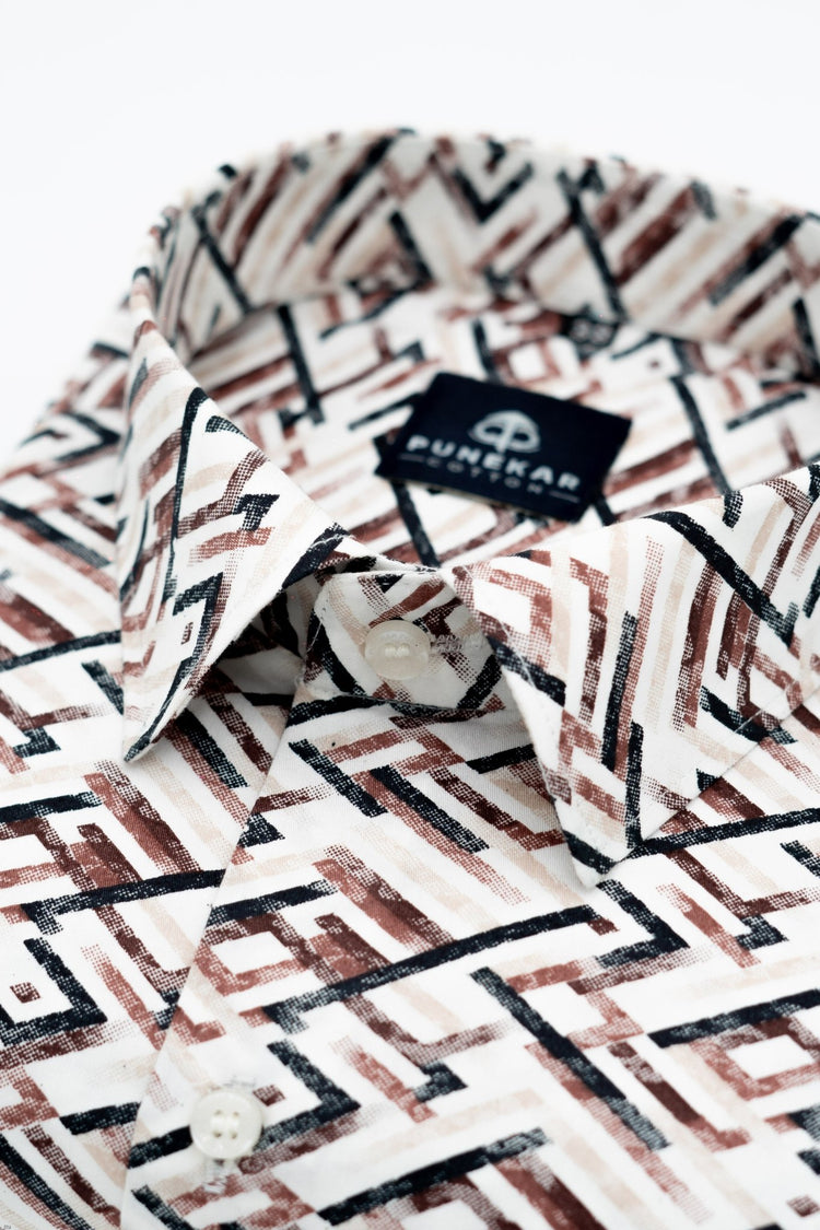 Black Maroon Color Arrow Printed Shirt For Men - Punekar Cotton