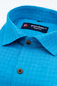 Blue Color Cotton Self Woven Checks Handmade Shirts For Men's - Punekar Cotton