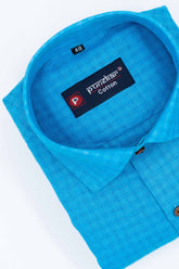 Blue Color Cotton Self Woven Checks Handmade Shirts For Men's - Punekar Cotton