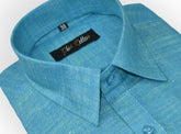 Blue Color Dual Tone Matty Cotton Shirt For Men's - Punekar Cotton