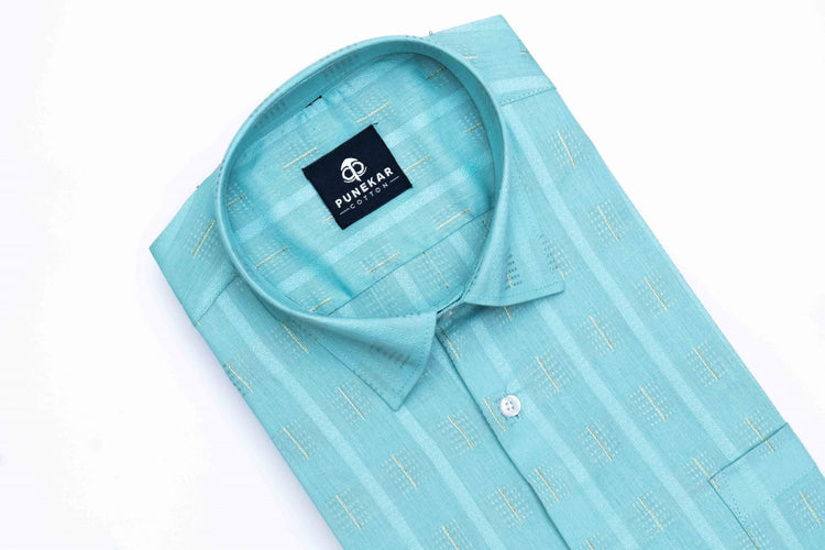 Blue Color Embroidery Pure Cotton Shirt For Men - Punekar Cotton