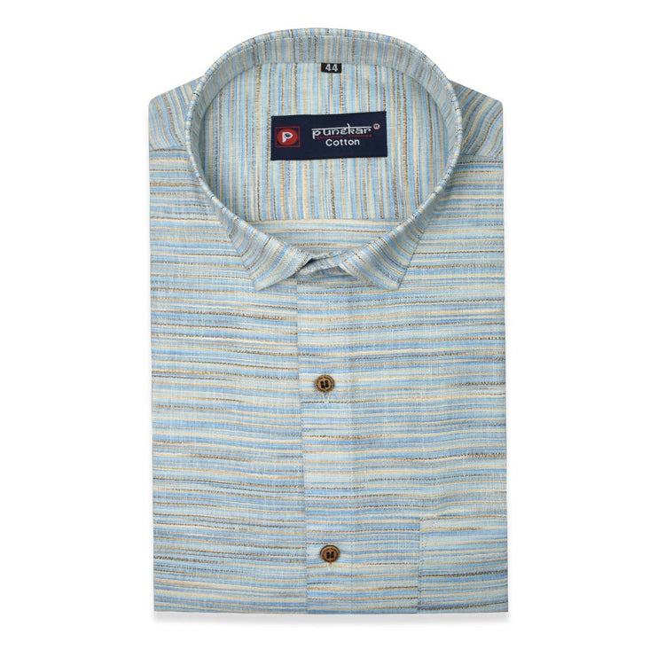 Blue Color Handmade Shirt For Men's - Punekar Cotton