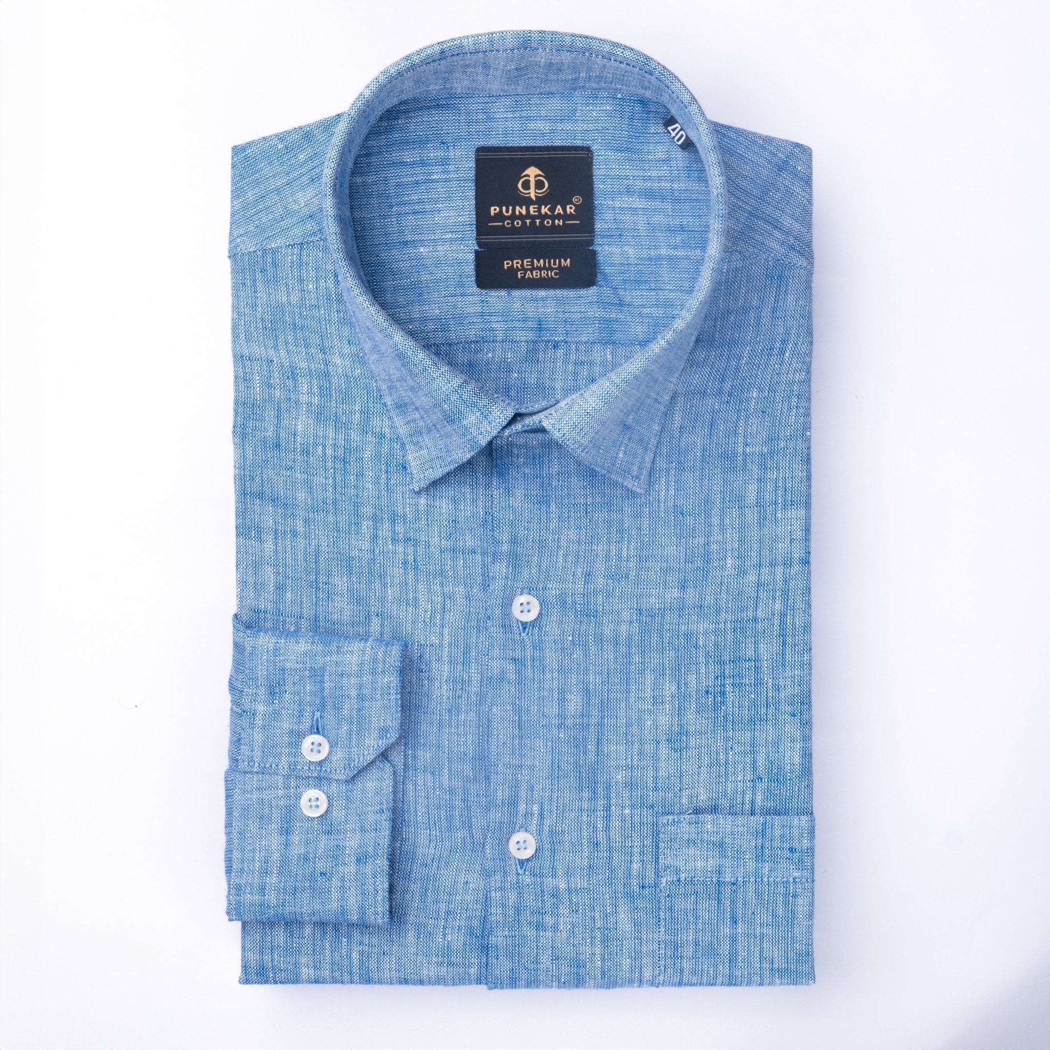 Blue Color Prime Linen Shirt For Men - Punekar Cotton