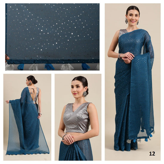 Blue Color Rubber Print Cotton Blend Saree. - Punekar Cotton