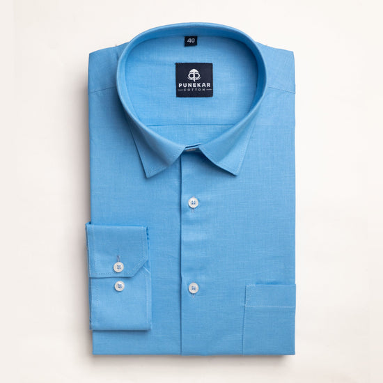Blue Color Solid Pure Cotton For Men - Punekar Cotton