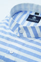 Blue Color Stand Collar Strips Shirts For Men - Punekar Cotton