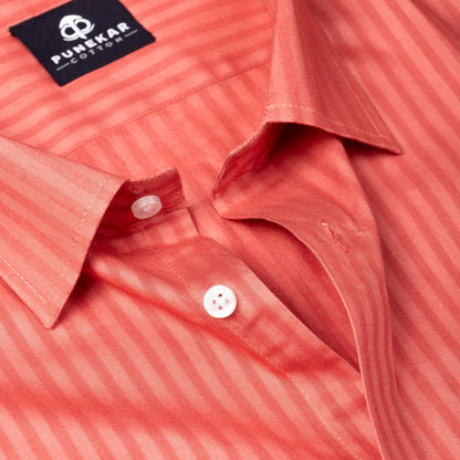 Brick Pink Color vertical Cotton stripe Shirt For Men - Punekar Cotton