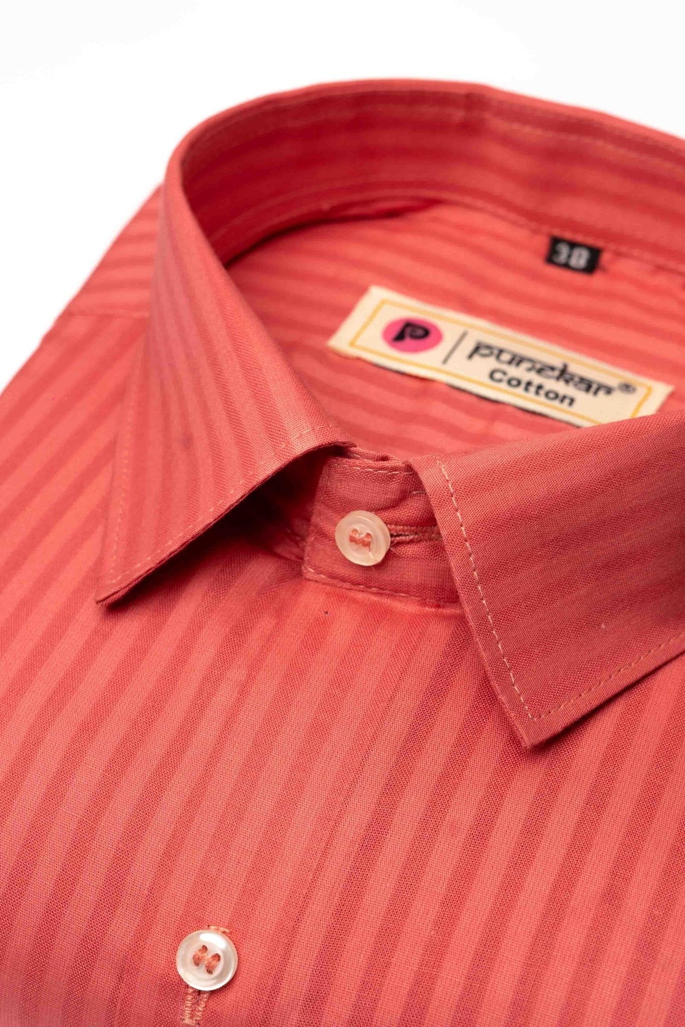 Brick Pink Color vertical Cotton stripe Shirt For Men - Punekar Cotton