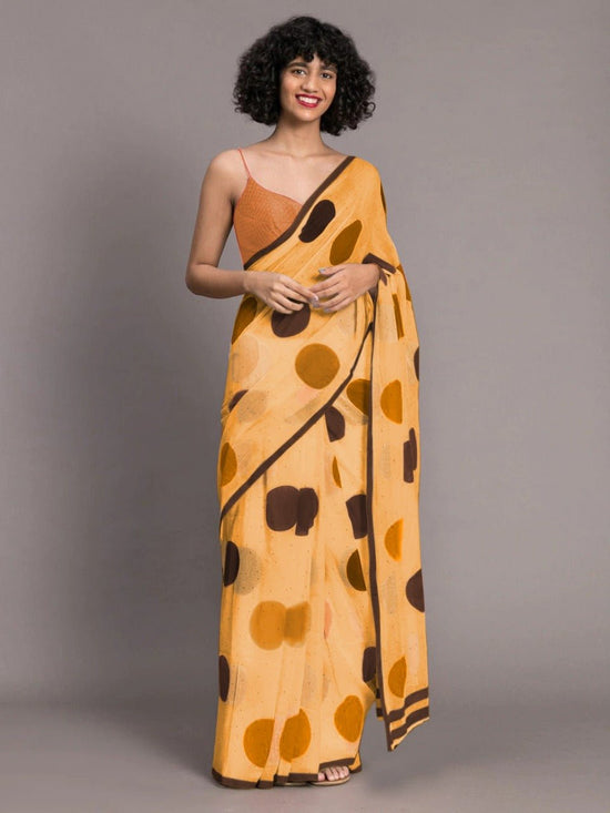 Brown And Black Color Chenderi Linen Cotton Sarees - Punekar Cotton