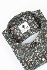 Brown Black Color Leaf Printed Shirt For Men - Punekar Cotton