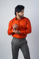 Burnt Orange Color Solid Pure Cotton For Men - Punekar Cotton