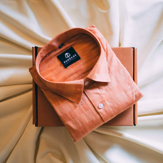 Copper Color Embroidery Pure Cotton Shirt For Men - Punekar Cotton