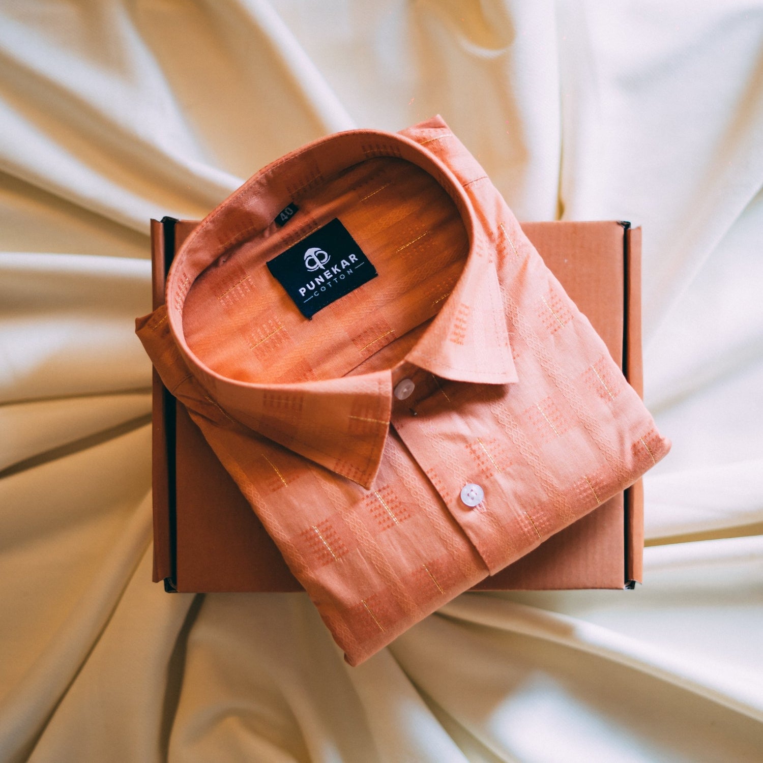 Copper Color Embroidery Pure Cotton Shirt For Men