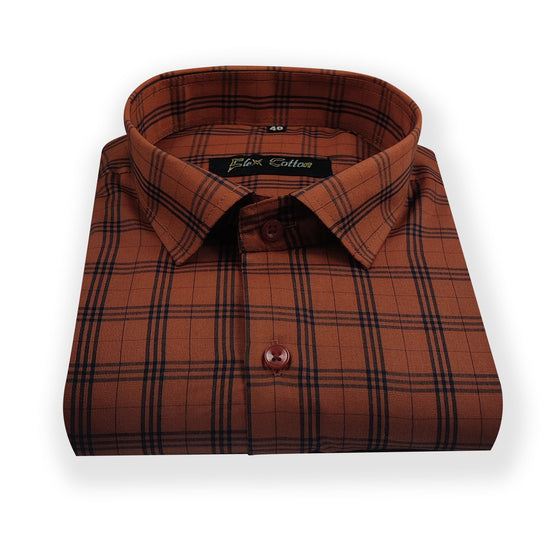 Copper-Green Color Poly Cotton Casual Checked Shirt For Men - Punekar Cotton