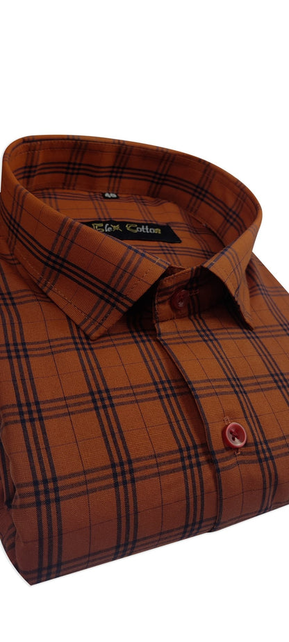 Copper-Green Color Poly Cotton Casual Checked Shirt For Men - Punekar Cotton