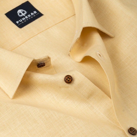 Cream Color Blended Linen Shirt For Men's - Punekar Cotton